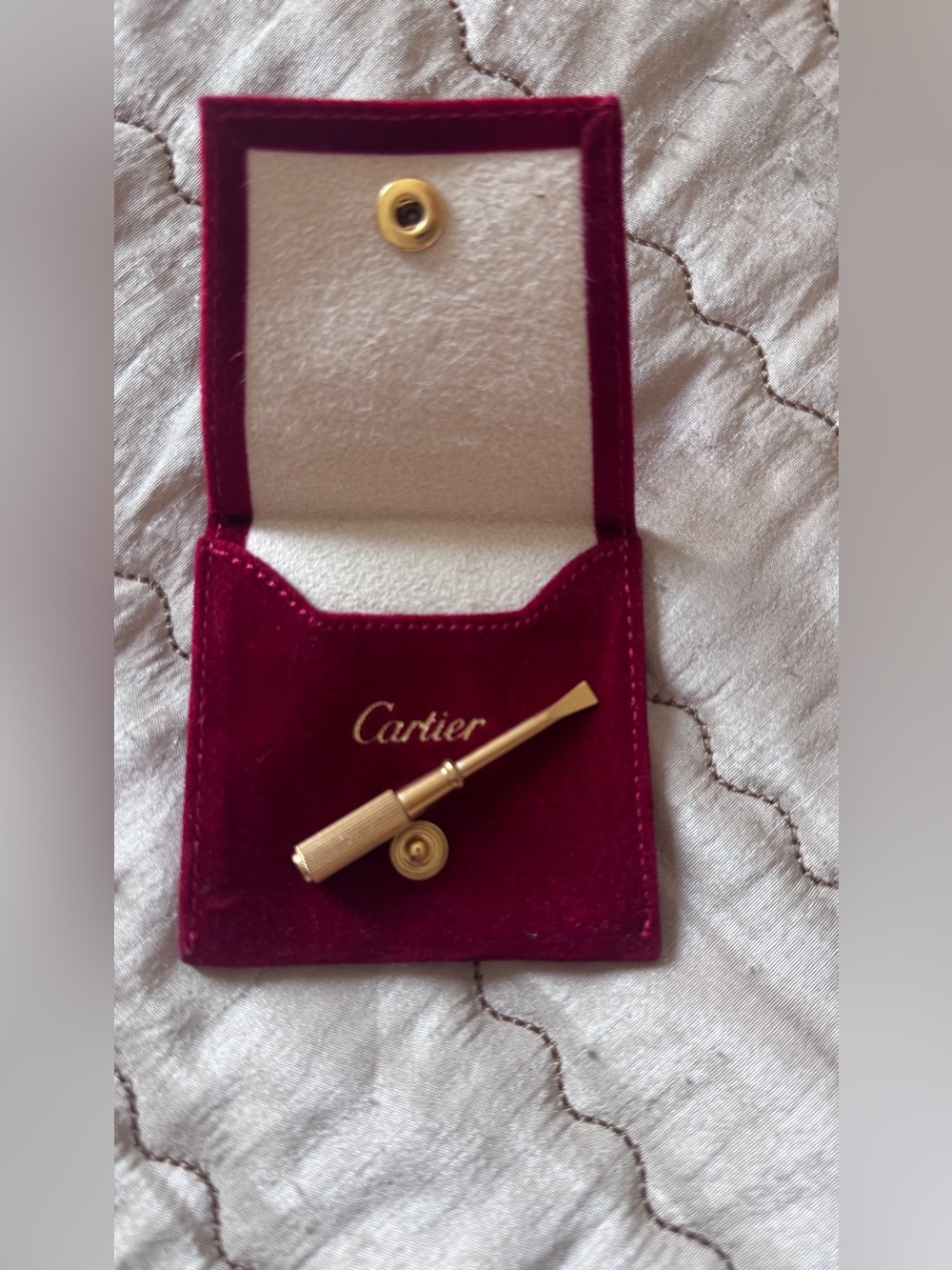 Authentic 💯Cartier Gold-Tone Screwdriver with Red Velvet Pouch